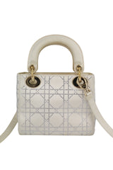 Dior Off White Satin Rhinestone Lady Dior Mini