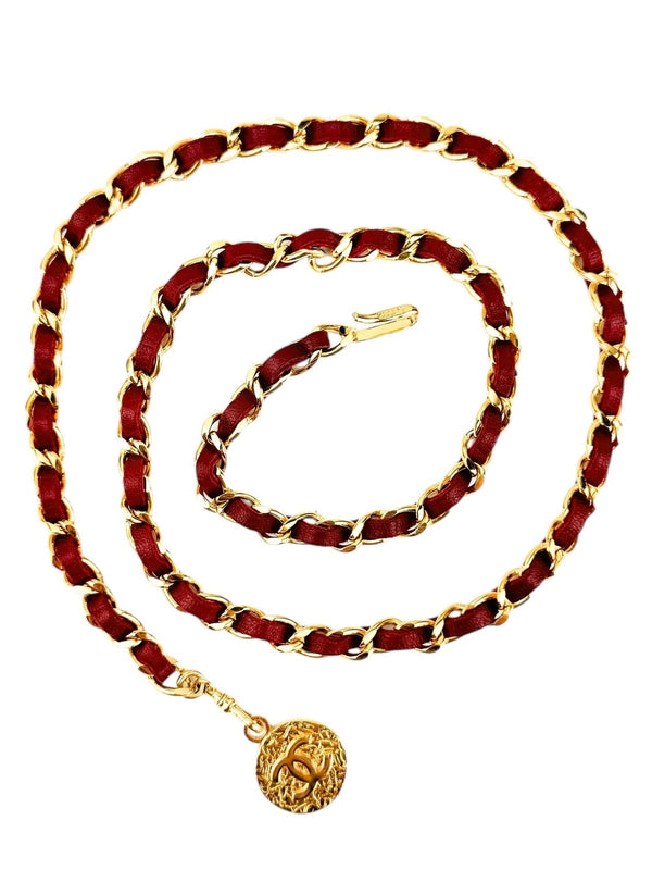 Chanel Vintage 24K Gold Plated Chain and Red Leather Medallion Belt