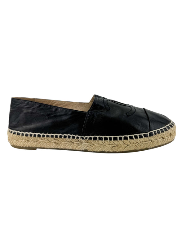 Chanel Black Lambskin CC Espadrilles Size 38