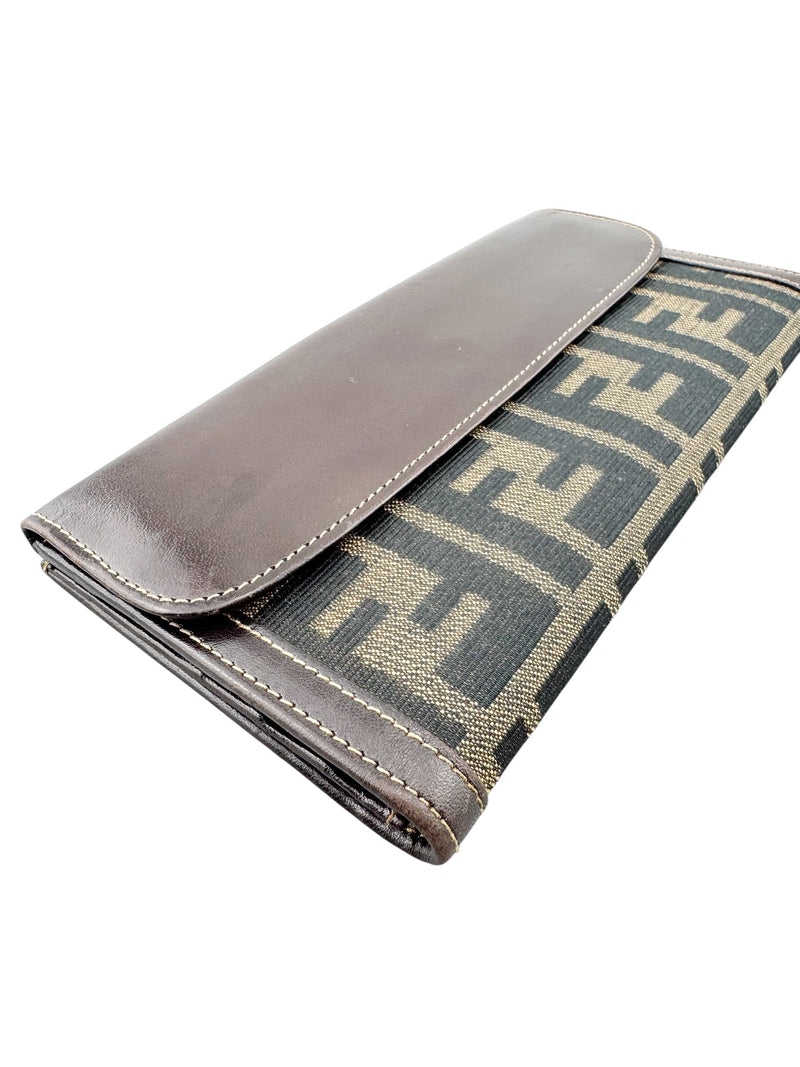 Fendi Brown Canvas Zucca Long Wallet