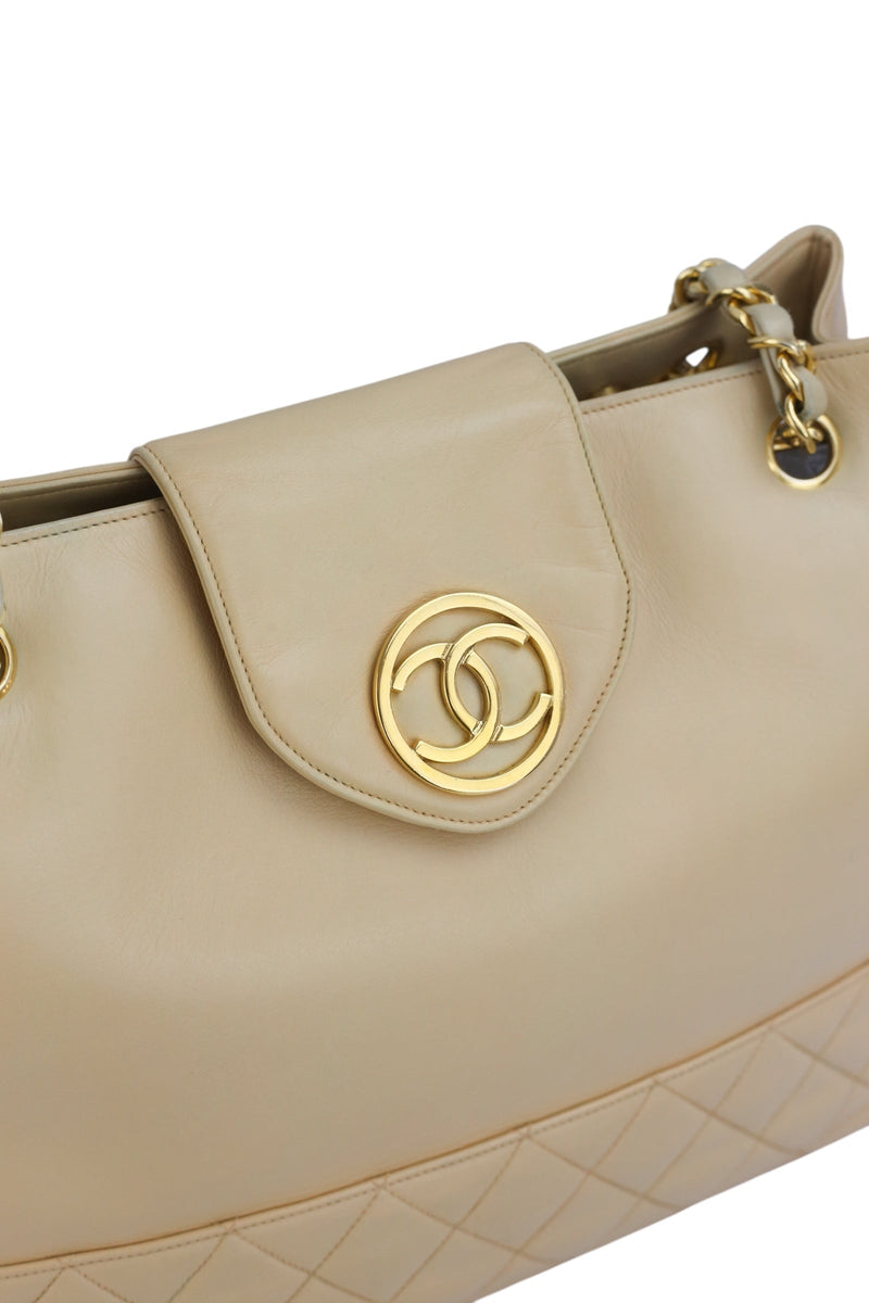 Chanel Beige Lambskin Vintage 24K Chain Tote