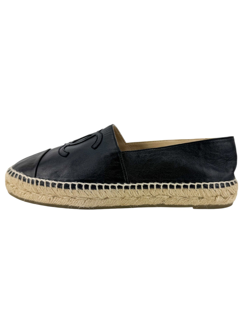 Chanel Black Lambskin CC Espadrilles Size 38
