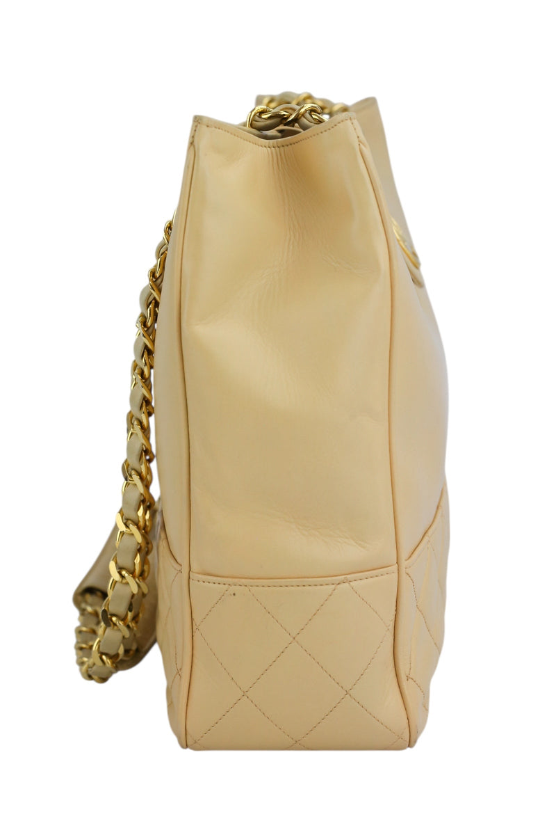 Chanel Beige Lambskin Vintage 24K Chain Tote