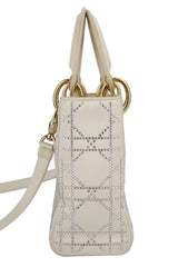 Dior Off White Satin Rhinestone Lady Dior Mini