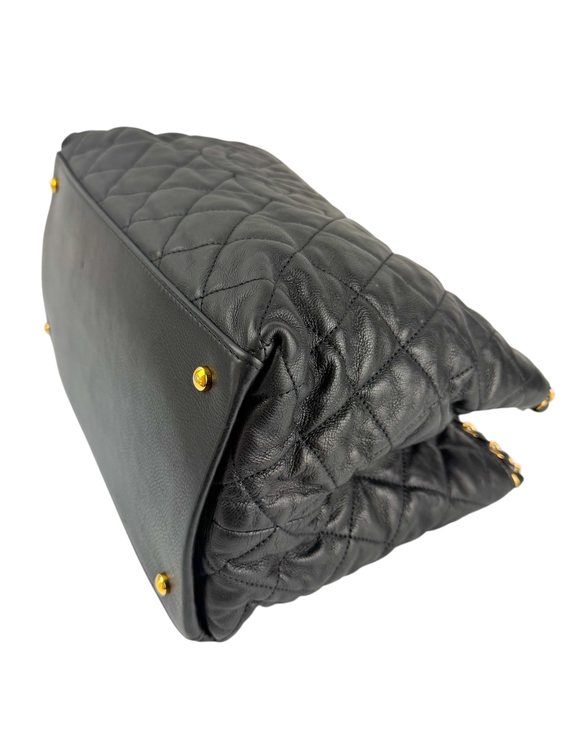 Chanel Black Calfskin Quilted Chain Me Tote