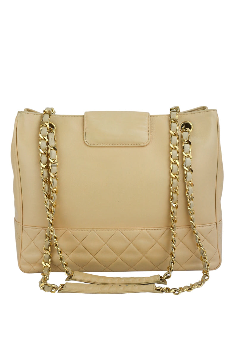 Chanel Beige Lambskin Vintage 24K Chain Tote