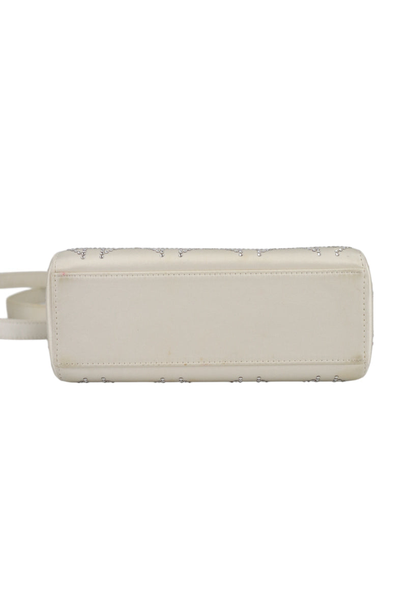 Dior Off White Satin Rhinestone Lady Dior Mini