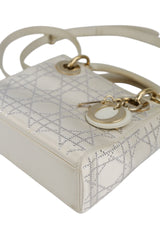 Dior Off White Satin Rhinestone Lady Dior Mini