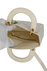 Dior Off White Satin Rhinestone Lady Dior Mini