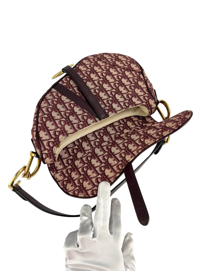 Christian Dior Burgundy Oblique Saddle Bag