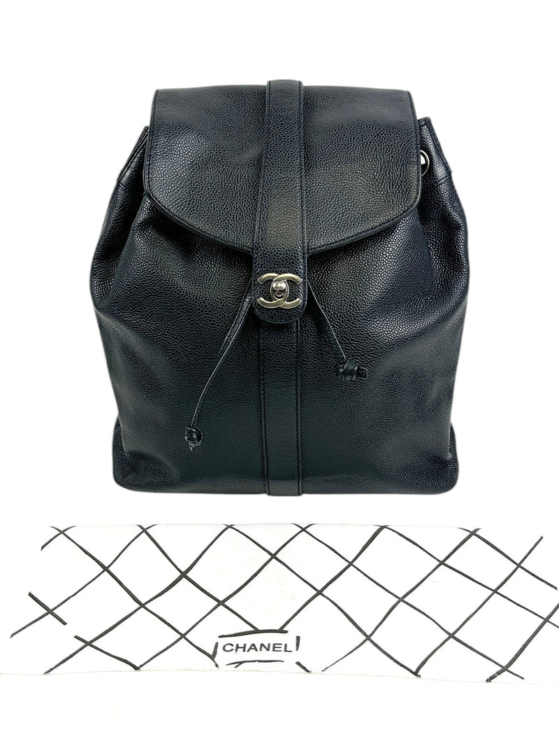 Chanel Black Vintage Turn Lock Leather Backpack