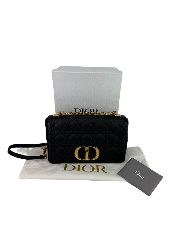 Christian Dior Black Cannage Medium Caro Bag (Full Set)