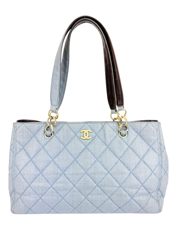 Chanel Blue Raffia Tote