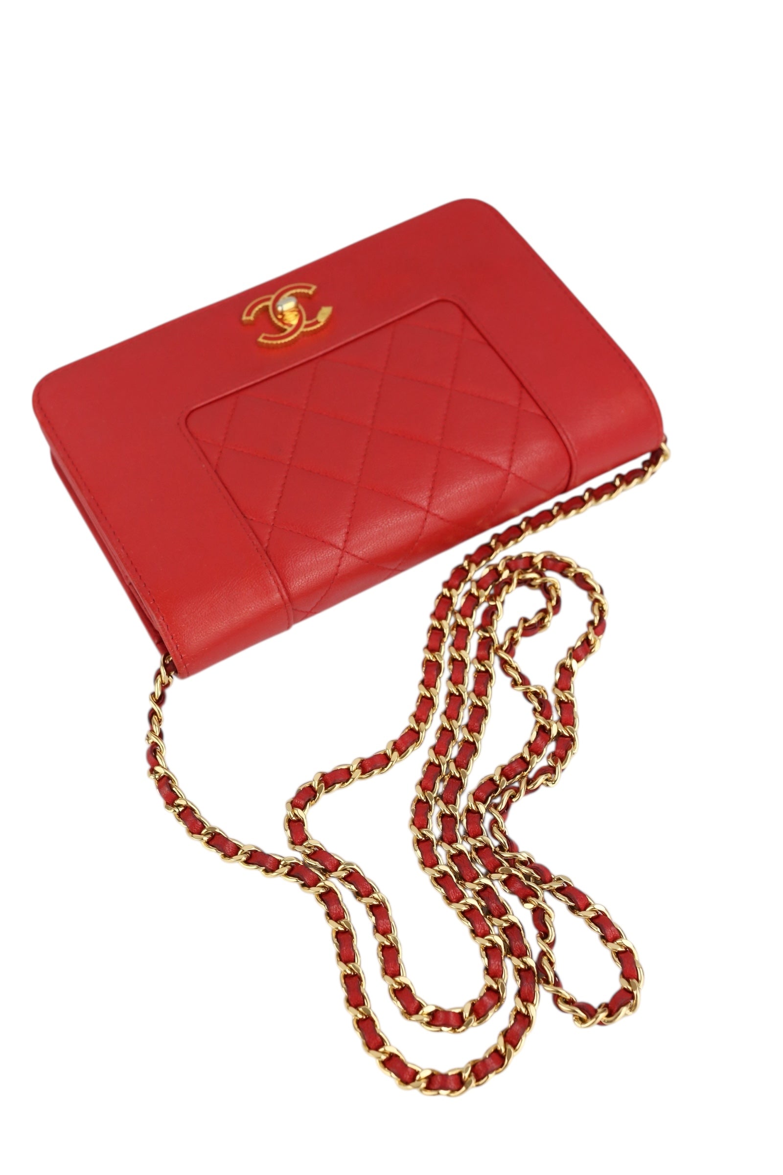 Chanel Red Leather Mademoiselle Wallet on Chain