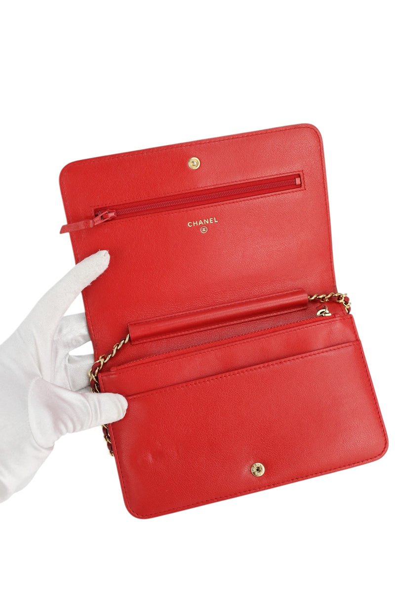 Chanel Red Leather Mademoiselle Wallet on Chain