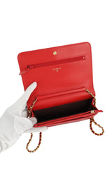 Chanel Red Leather Mademoiselle Wallet on Chain