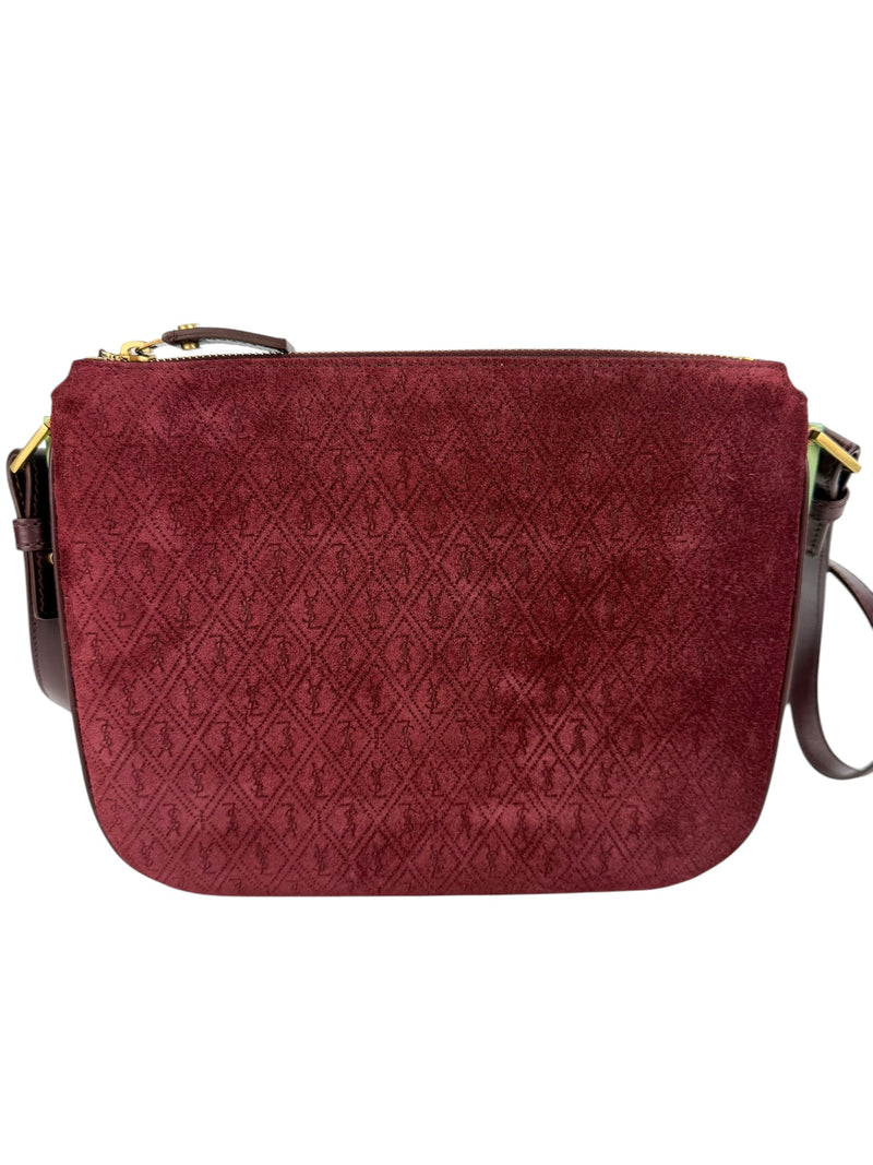 Saint Laurent Suede Burgundy All-Over Monogram Handbag