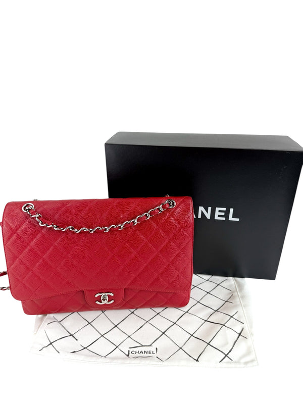 Chanel Red Caviar Quilted Maxi Single Flap