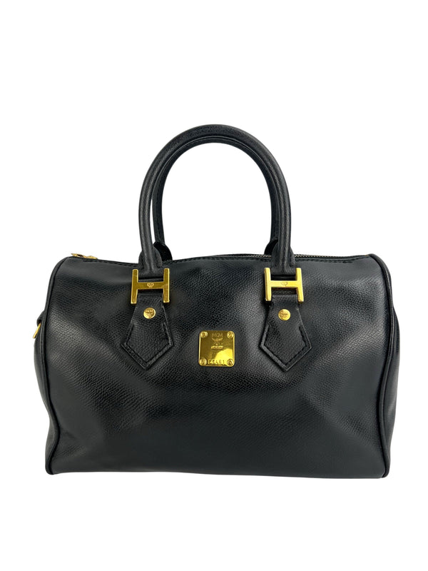 MCM Black Leather Heritage Boston Bag