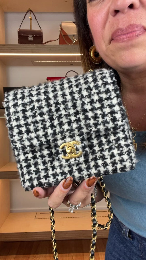Chanel Mini Square Tweed Houndstooth Flap Classic