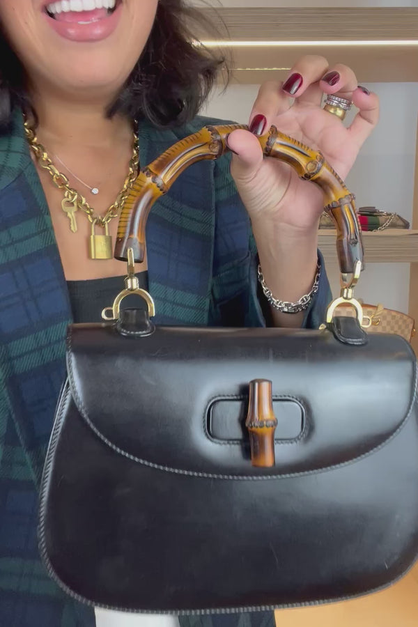 Gucci Black Vintage Bamboo Convertible Top Handle