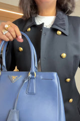 Prada Navy Blue Saffiano Leather Tote