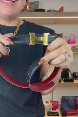 Hermes Black and Red H Belt W/ Gold Hardware Size 65