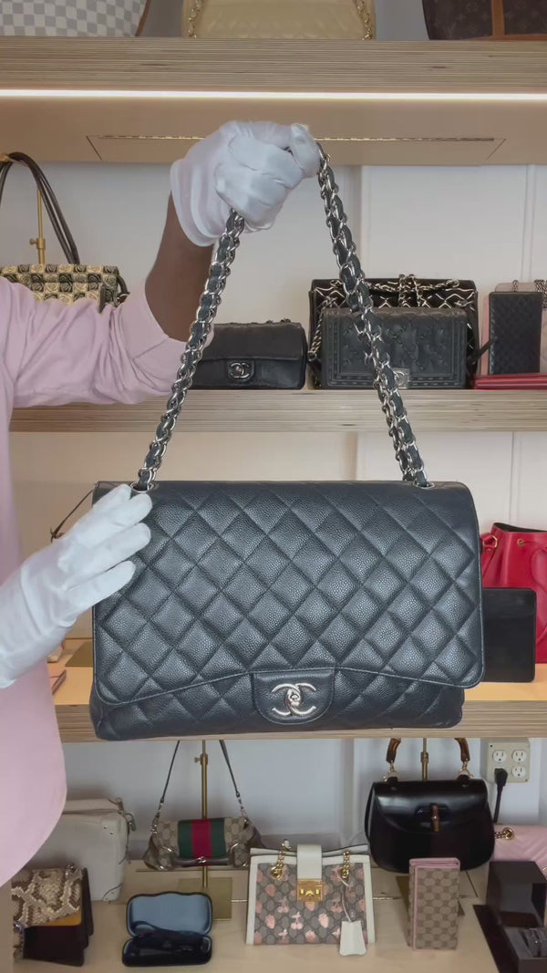 Chanel Black Caviar Double Flap Maxi In Box