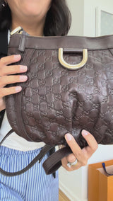 Gucci Vintage Brown Leather Embossed Monogram Crossbody