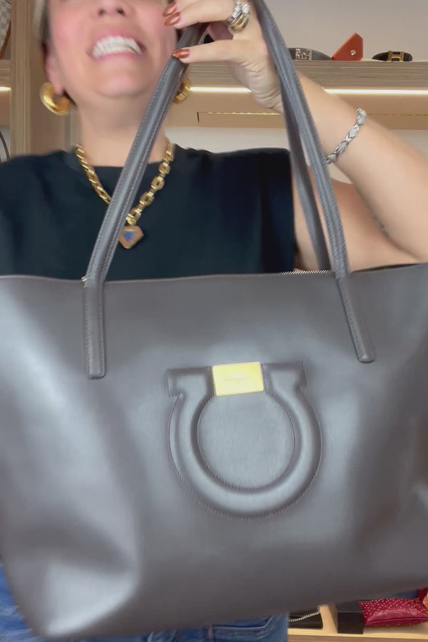 Salvatore Ferragamo Dark Grey Leather City Tote