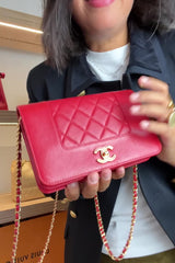 Chanel Red Leather Mademoiselle Wallet on Chain