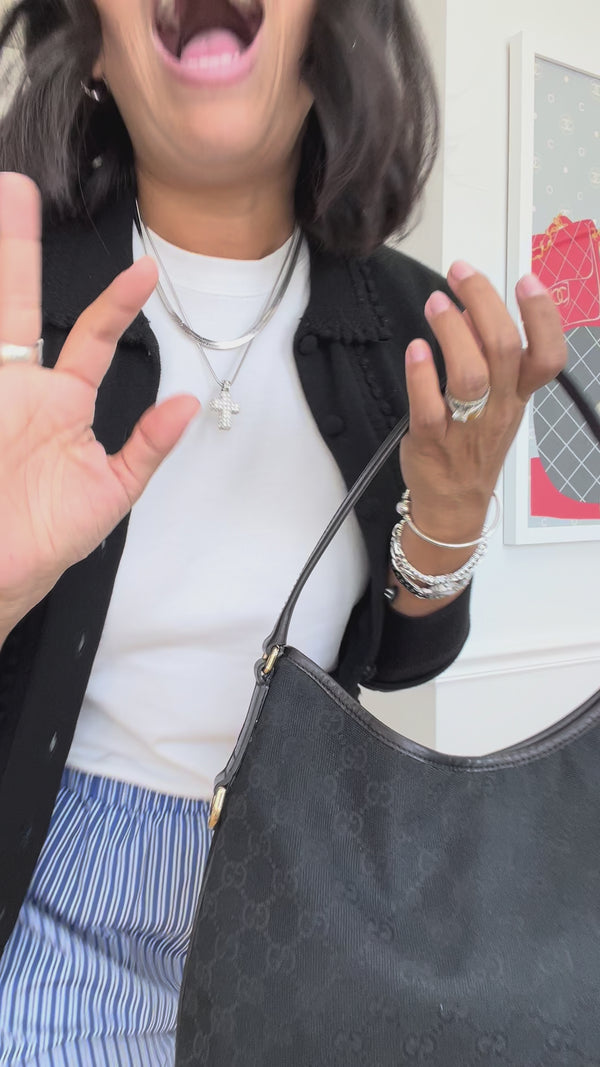 Gucci Vintage Black Canvas Medium Britt Shoulder Bag