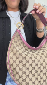 Gucci Monogram Canvas Leather Trim Hobo