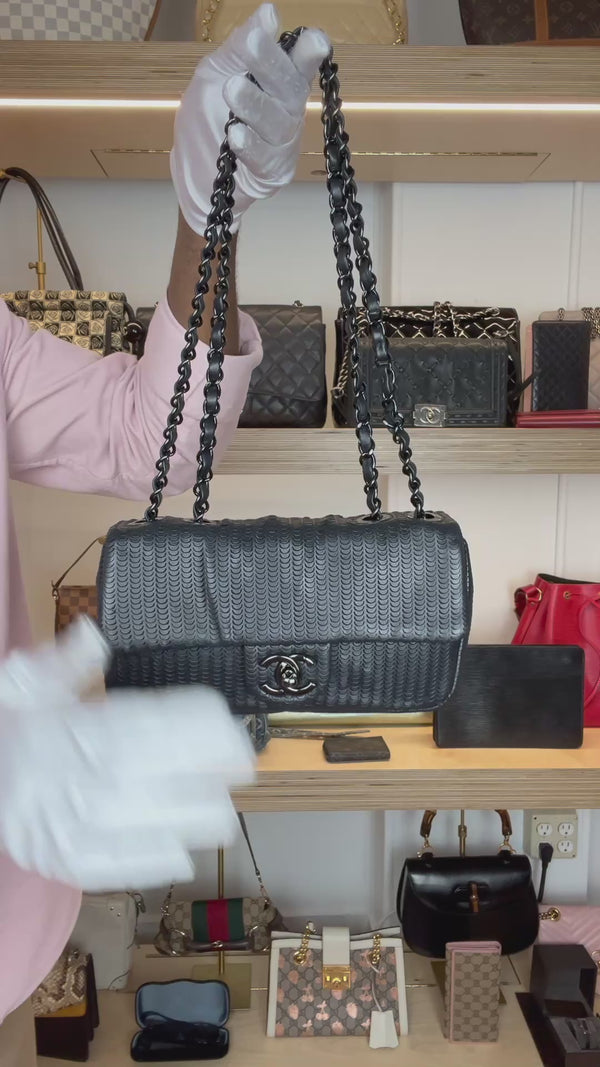 Chanel Black Lambskin Perforated Single Flap