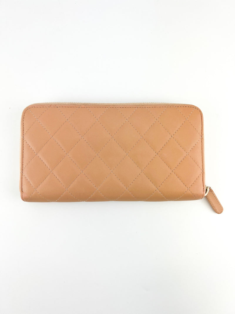 Chanel Peach Quilted lambskin Zip Around Wallet (Full Set)