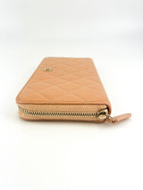Chanel Peach Quilted lambskin Zip Around Wallet (Full Set)