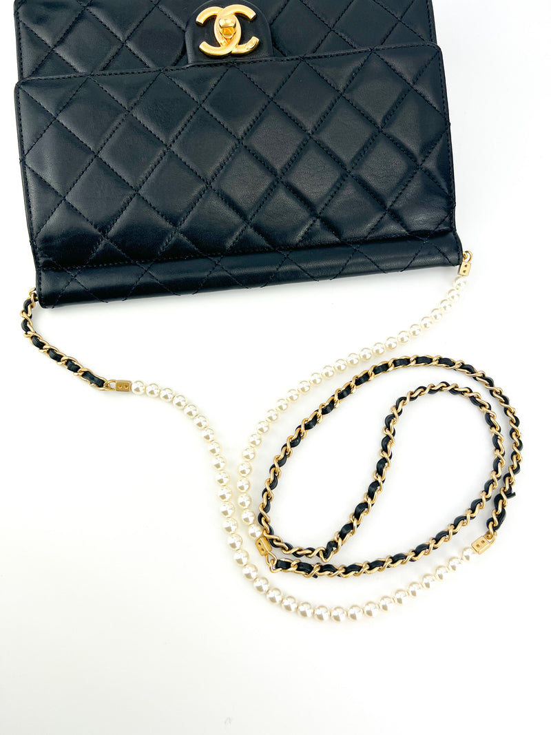 Chanel Small Black Quilted Goatskin Chic Pearls Flap (FULL SET)