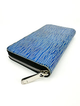 Louis Vuitton Blue Epi Zip Wallet W/ Silver Hardware