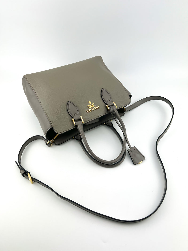 Prada Gray Saffiano Argilla Top Handle