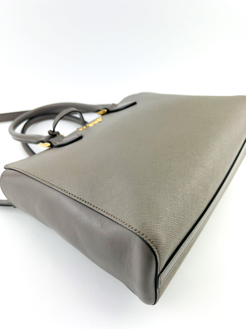 Prada Gray Saffiano Argilla Top Handle