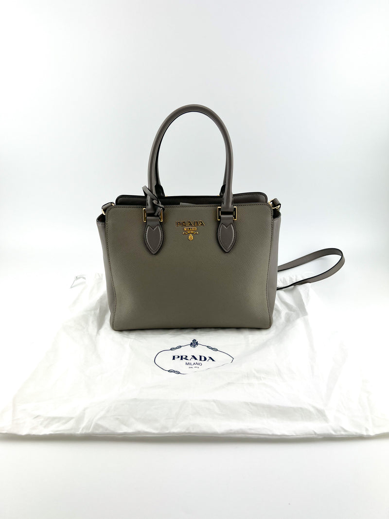Prada Gray Saffiano Argilla Top Handle