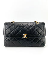 Chanel Vintage Black Quilted Lambskin Dual Tone Double Flap