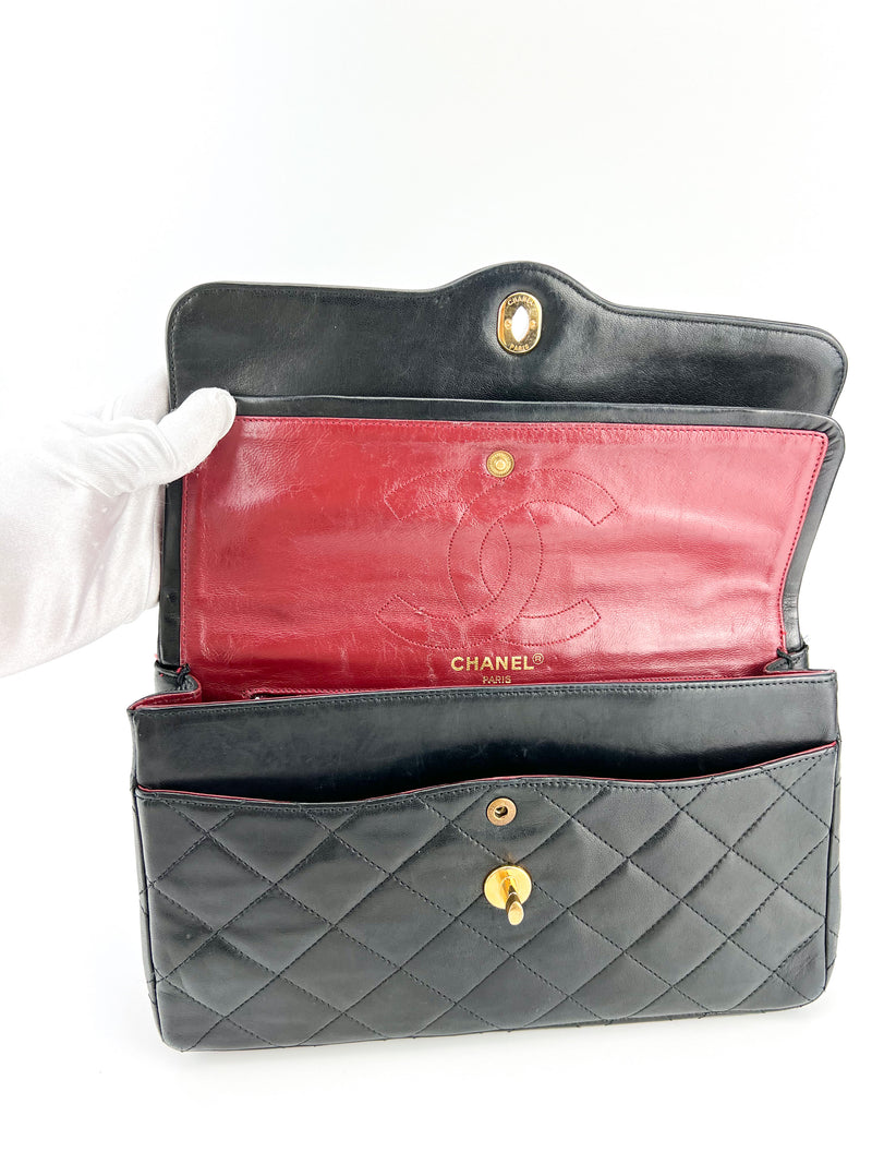 Chanel Vintage Black Quilted Lambskin Dual Tone Double Flap