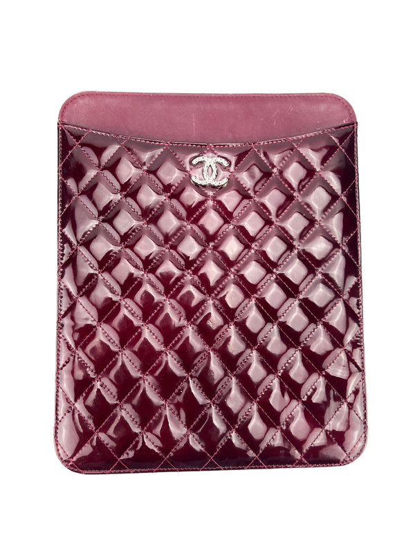 Chanel Burgundy Quilted Patent iPad Case