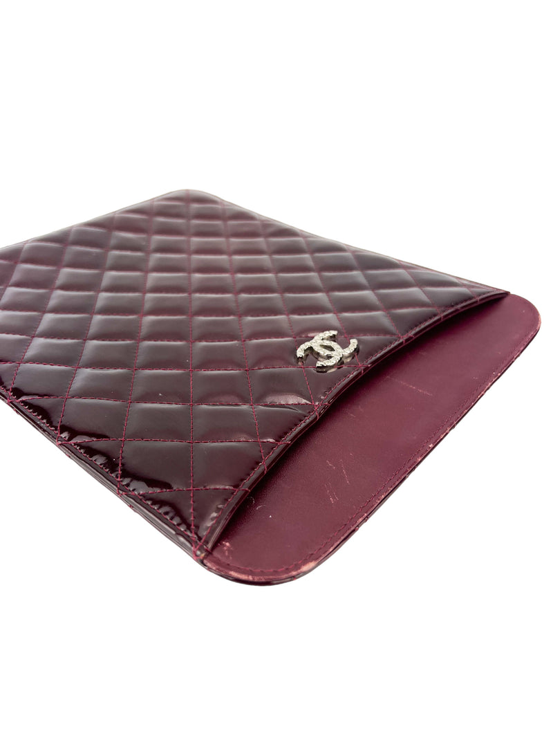 Chanel Burgundy Quilted Patent iPad Case