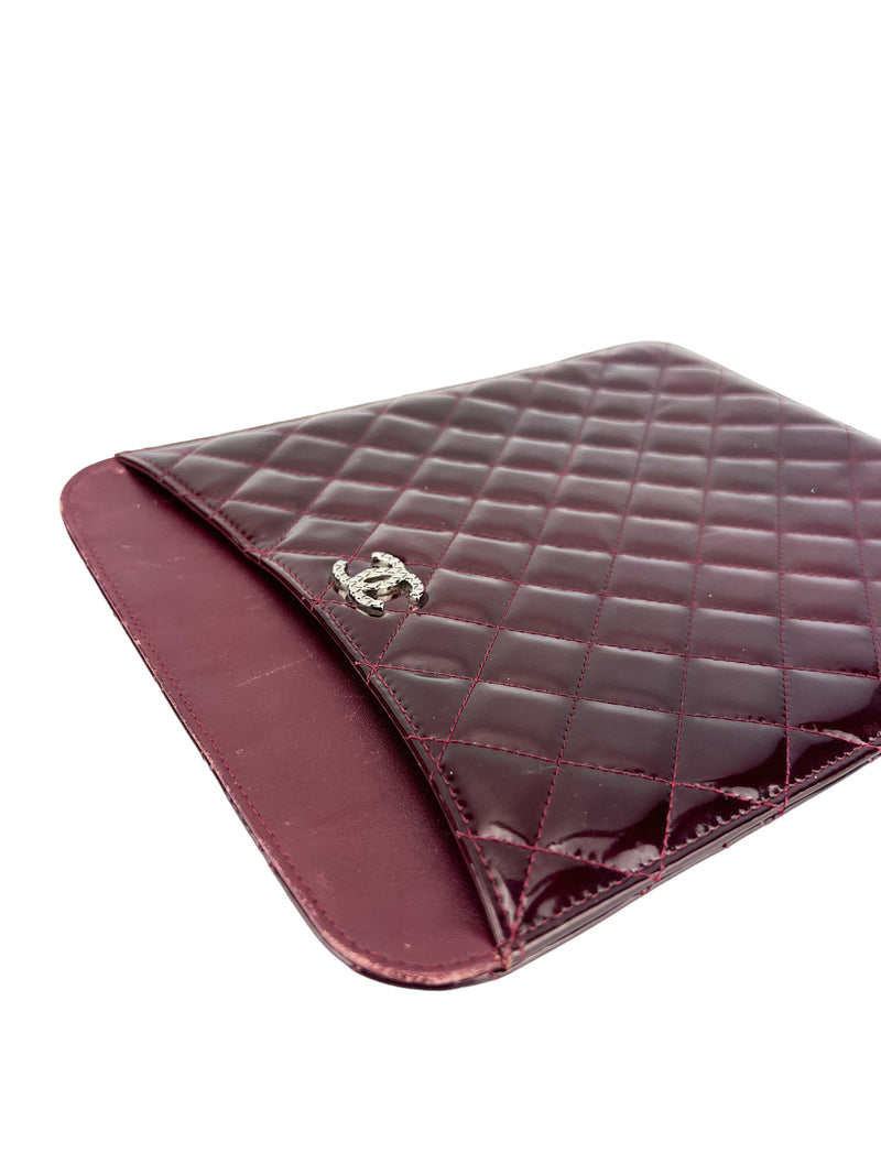 Chanel Burgundy Quilted Patent iPad Case