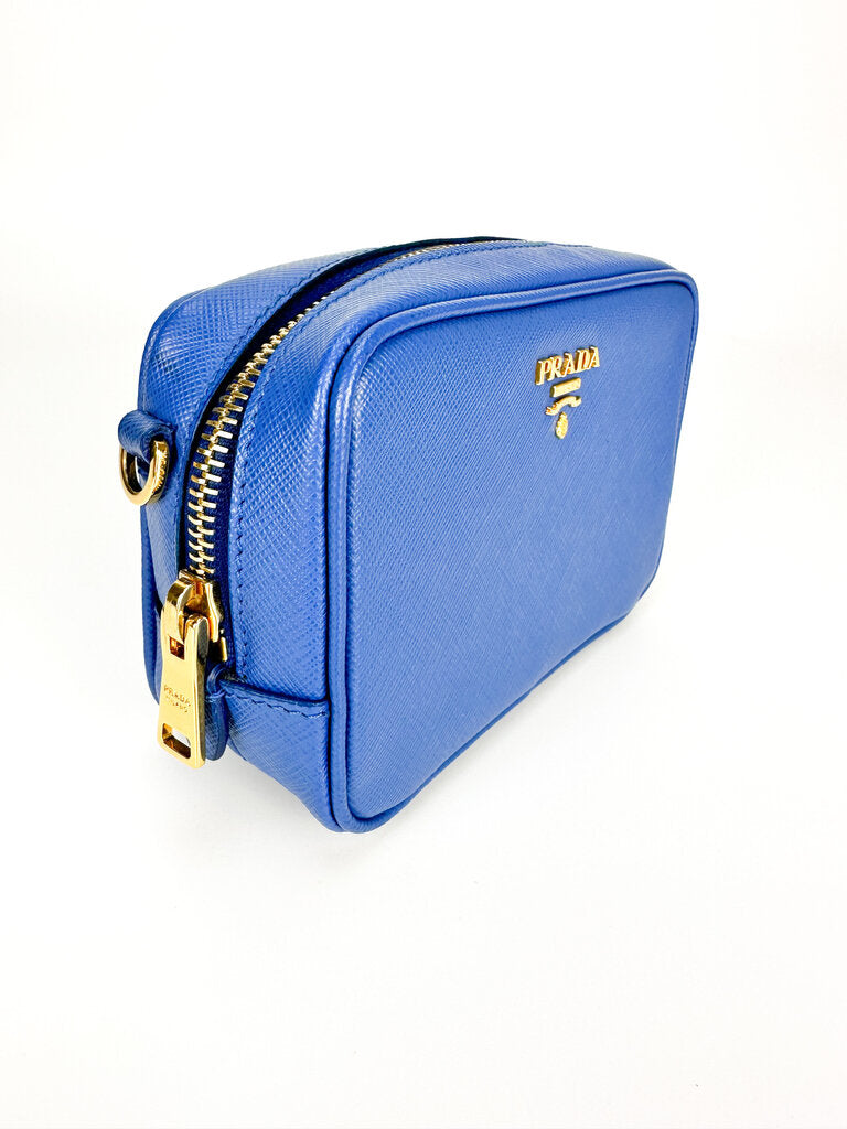Prada Blue Saffiano Mini Camera Crossbody Bag