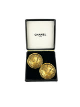 Chanel Vintage Gold Tone Round Clip On Earrings