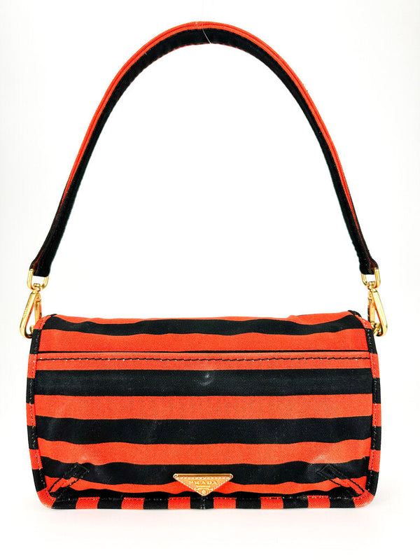Prada Orange and Black Canvas Shoulder Bag