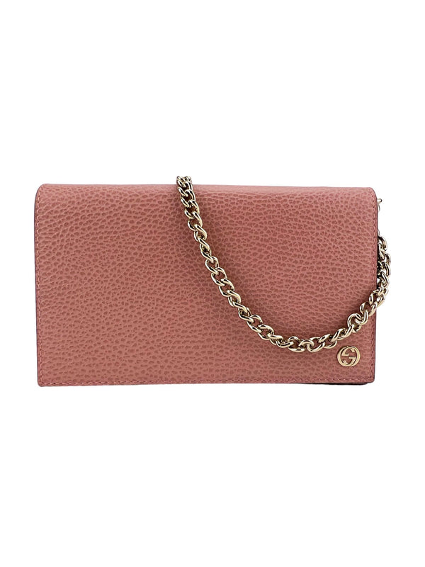 Gucci Pink Pebbled Wallet On A Chain